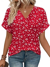 economico T-shirt semplice-Per donna Maglietta Semplice Moda Elegante Classico Manica Corta Scollo a V Top Regolari Quotidiano Uscire Weekend Blu Nero Bianco Rosso Estate Primavera