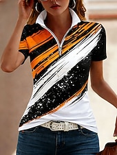 tanie Koszulka w paski i geometryczna-Damskie Podkoszulek Zamek Quarter Zip Graficzny Geometryczny Kolorowy blok Tropikalny Hawajskie Elegancki Krótki rękaw Wysoki Zwykłe topy Ślub na plaży Codzienny Sport Rumiany róż Czerwony