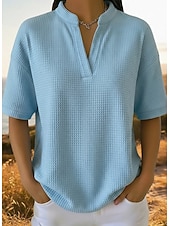 abordables T-shirt uni-Femmes Chemise gaufrée T-shirt Tops en tricot gaufre Uni Élégant Classique Moderne Manche Courte Col en V Hauts Réguliers Quotidien Fête Sortir Blanche Orange Vert Bleu clair Noir Été Printemps