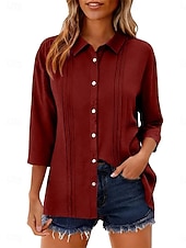 economico Camicie di Lusso-Per donna Camicia Blusa Camicia di cotone Arricciato Bottoni Tinta unica Elegante Classico Moderno Manica Lunga Colletto a Camicia Top Regolari Quotidiano Ferie Uscire Nero Bianco Giallo Rosa Vino