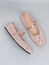 Χαμηλού Κόστους Παράνυμφος-Γυναικεία ροζ δαντελένια φλατ παπούτσια - άνετα παπούτσια για παράνυμφους για γάμους στον κήπο