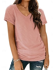 economico T-shirt semplice-Per donna Maglietta Semplice Moda Elegante Classico Manica Corta Scollo a V Top Regolari Quotidiano Uscire Weekend Bianco Rosa Vino Blu marino Albicocca Estate Primavera