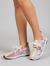 cheap Women's Sneakers-Women's Yellow Floral Print Knit Sneakers – Lightweight Breathable Casual Shoes with Cushioned Non-Slip Sole, Fashion Walking Shoes for Travel, Outdoor and Everyday Wear
