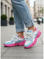 economico Sneakers da donna-Sneaker Chunky Blocco Colorato Verde e Bianco da Donna per Mardi Gras con Lacci in Cordoncino – Scarpe Platform Vivaci per Carnevale Feste anni '90 e Moda Urbana