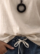 economico Camicie Finte Essenziali-Per donna Finto cotone e lino Semplice Moda Elegante Classico Senza Maniche Manica Corta Girocollo Top Regolari Quotidiano Uscire Weekend Blu Nero Bianco Giallo Rosa Estate Primavera