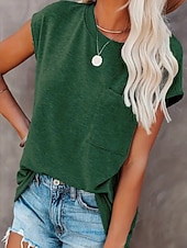 preiswerte Einfarbiges T-Shirt-Damen Bluse Tasche Einfach Vintage Stilvoll Ärmellos Rundhalsausschnitt Normale Oberteile Täglich Ferien Ausgehen Schwarz Gelb Rosa Purpur Grün Sommer Frühling