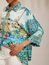 economico Bluse e camicie-Isole Baleari, top blu in raso setoso con maniche a pipistrello