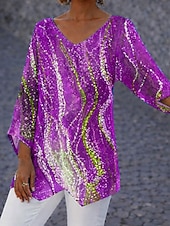 Χαμηλού Κόστους Ημέρα Ανεξαρτησίας Κορυφή-Ημέρα Αμερικανικής Ανεξαρτησίας Γυναικεία Πουκάμισο Μπλούζα Κουρελού Γραφική Σημαία Αφηρημένο Μοντέρνα Στυλάτο Κλασσικό Μακρυμάνικο Λαιμόκοψη V Μακριές μπλούζες Καθημερινά Αργίες Εξόδου