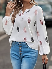 billiga T-shirts-Dam T-shirt Blus Grafisk Mode Stylish Klassisk Långärmad V-hals Vanliga toppar Dagligen Utekväll Helgen Svart Vit Rodnande Rosa Grön Ljusblå Sommar Vår Höst