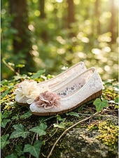 preiswerte Ballerinas für Damen-Romantische weiße Damen-Schnürschuhe – atmungsaktive Mesh-Slipper mit dreidimensionaler Blumenapplikation, ideal für Santorini-Urlaube und Mittelmeerkreuzfahrten. &amp;Sommerurlaub am Strand