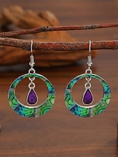 ieftine Accesorii de vacanta-Cercei boemi din aliaj pentru femei cu lacrimă mov, design rotund colorat, perfecți pentru ținute casual zilnice și vacanțe la plajă