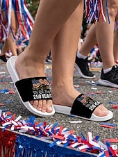  Patriotiska slip-on-sandaler för kvinnor – bekväma vattentäta platta sandaler i PVC med örn- och flaggdesign för stranden, 4 juli, USA:s 250-årsjubileum och utomhusfiranden