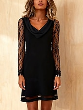 billige Hvit kjole-Dame Mini kjole Kjole med A-linje Sommerkjole Fritid Daglig Normal عادي Langermet Cowl-hals Svart Vin Lilla Grønn Sommer Høst Vinter