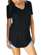 abordables Camiseta lisa-Mujer Camiseta Camiseta superior Color sólido Moda Básico Clásico Manga Corta Escote en Pico Tops cortos Diario Noche Fin de semana Negro Blanco Amarillo Gris Verano Primavera