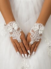 baratos Casamento ACC-Luvas femininas de renda até o pulso, confeccionadas em poliéster, um elegante acessório para noivas, ideal para casamentos, festas e ocasiões especiais.
