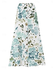  בגדי ריקוד נשים חצאית לחופשה אופנתי יום יומי מקסי מותניים גבוהים חצאיות פרחוני דפוס מיקרו-אלסטי יומי רחוב פול ורוד מסמיק תלתן קיץ פוליאסטר