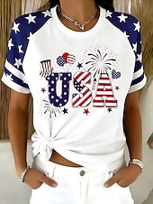  Giorno dell'Indipendenza Americana Per donna Maglietta Stampato Grafico Lettera Bandiera Americana Vintage Elegante Classico Manica Corta Girocollo Top Regolari Quotidiano Blu Bianco Rosso Estate