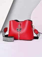 baratos Malas com Alça-Bolsa transversal feminina em couro sintético com alça ajustável, pingente de borboleta, bolsa casual chique multicolorida para uso diário, deslocamento para o trabalho e passeios de férias.