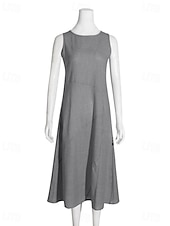 preiswerte Streifen- und geometrische Kleider-Damen Midikleid A Linie Kleid Urlaub Lässig Outdoor Ausgehen Lässiger Schnitt Gestreift Ärmellos Rundhalsausschnitt Blau Grün Grau Sommer Frühling