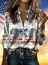  Giorno dell'Indipendenza Americana Per donna Camicia Camicia in raso Camicia button-down Camicia casual Stampato Grafico Bandiera Classico Casual Manica Lunga Colletto a Camicia Top Regolari