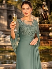 tanie Długość podłogi-Ołówkowa Kolumnowa Sukienki Sięgająca podłoża Sukienka dla gościa weselnego Suknia Suknia wieczorowa Sukienka dla matki panny młodej Rękaw 1/2 Zaokrąglony Elegancja Formalny Szyfon z Koronka Z