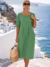 cheap Plain Dress-Women's Midi Dress Shift Dress Summer Dress Casual Daily Loose Fit Plain Half Sleeve Crew Neck Blue Fuchsia Green Dark Blue Summer Spring