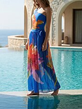 baratos Fatos de Banho 1 Peça-Mulheres Roupa de Banho 2 partes Monoquíni Saia roupa de banho Compressão abdominal Cintura Alta Delgado Frente Única Férias Roupa de Praia Floral Pescoço Assimétrico Sem Manga Fatos de banho