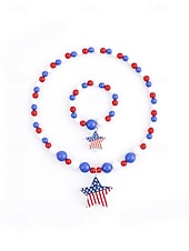  Patriotisches Acryl-Schmuckset für Damen: Halskette und Armband, mehrfarbiger Schmuck in Rot, Weiß und Blau mit Perlen, ideal für die Feierlichkeiten zum 250. Jahrestag der USA, den Unabhängigkeitstag und den Alltag.