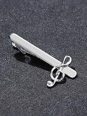 baratos Casamento ACC-Prendedor de gravata masculino em liga metálica com formato de nota musical, acessório elegante e formal para casamentos, festas e trajes de negócios, design sofisticado em prata.
