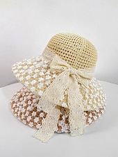 cheap Women's Hats-Women's Boho Woven Sun Hat with Bow, Lightweight Wide Brim Summer Beach Cap for Casual Wear, Travel, Vacation, Resort and Outdoor Leisure Styling