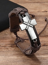 billiga Herrsmycken-Herrarmband med bohemiskt kors i läder, äkta läder och legering, vintage-stil, justerbar längd, svart och brunt, perfekt för utomhusresor, vardagsbruk och fritidsbruk