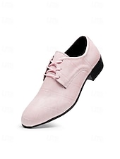 levne Derby boty-Pánské růžové společenské boty s reliéfním vzorem krokodýla, svršek z umělé kůže na šněrování, moderní módní styl, ideální pro trendy muže na svatby a akce