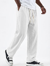 abordables Classique-Homme Pantalons en Lin Pantalons Pantalon d'été Pantalons Amples Avec Poches Taille Élastique Jambe Droite Couleur Unie Confortable Respirant Longueur complète Occasionnel Quotidien Fête Vacances Mode
