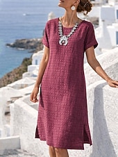 economico Vestito bianco-Per donna Mini Abito Vestito T-Shirt Abito Estivo Casual Quotidiano Vestibilità comoda Semplice Manica Corta Girocollo Blu Verde chiaro Rosa scuro Rosso Estate Primavera