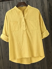 cheap Plain Blouses-Women's 100% Cotton Blouse Shirt Faux Linen Solid Color Elegant Daily Basic Long Sleeve V Neck Regular Tops Daily Black White Yellow Purple Spring Fall