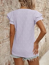 baratos Blusas Elegantes-Mulheres Camisa Social Topo de ilhó Blusa Patchwork Tecido à moda Clássico Moderno Manga Curta Decote V Tops regulares Diário Feriado Para Noite Preto Azul Céu Roxo Claro Laranja Verde Verão Primavera