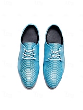 Χαμηλού Κόστους Derby παπούτσια-Ανδρικά μπλε παπούτσια με ανάγλυφο κροκόδειλο, δερμάτινο επάνω μέρος με κορδόνια, μοντέρνα πολυτελή στυλ, κατάλληλα για κομψούς άνδρες σε πάρτι, ειδικές περιστάσεις και γάμους.