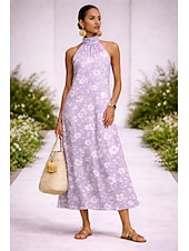 economico Abiti floreali-Per donna Abito Midi Vestito Casual Vestito in Chiffon Vestito a ruota Abiti Boho Chic Bohemien Vacanza Tropicale Spiaggia Ferie Data Vestibilità regolare Floreale Grafico Senza Maniche All'americana