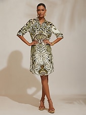 halpa Mekot-vintage-leopardikoruja silkkisestä satiinista valmistettu suora paitamekko