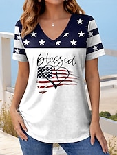  Ziua Independenței Americane Pentru femei Tricou Imprimeu Grafic Steag Stilat Clasic Casual Manșon scurt În V Topuri obișnuite Zilnic Albastru piscină Roșu-aprins Roșu / albastru Vară Primăvară
