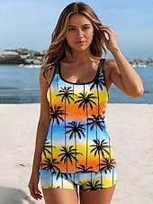 preiswerte Tankinis-Damen Badeanzug Tankini Zweiteilig Hohe Taillenlinie Bademode Rückenfrei Urlaub Strandbekleidung Ombre Grafik U-Ausschnitt Ärmellos Badeanzüge