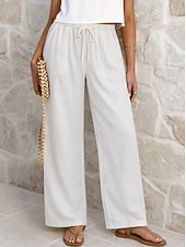 tanie Statki-Damskie Lniane spodnie Spodnie Spodnie codzienne Letnie spodnie Urlop Moda Podstawowy Pełna długość Średia talia Równina Ściągana na sznurek Elastyczny pas Prosta noga Lekki Oddychający Nieelastyczny