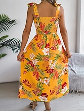 cheap Casual Floral Dresses-Women's Midi Dress Beach Dress A Line Dress Floral Dress Slip Dress Elegant Fashion Modern Outdoor Beach Vacation Regular Fit Floral Sleeveless Square Neck Blue Yellow Green Summer Spring