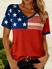 preiswerte Unabhängigkeitstag Top-Amerikanischer Unabhängigkeitstag Damen T Shirt T-Shirt Druck Grafik Nationalflagge Stilvoll Klassisch Lässig Kurzarm V Ausschnitt Normale Oberteile Täglich Ausgehen Wochenende Blau Rote Khaki Sommer