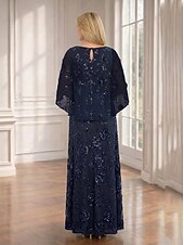 cheap Ankle Length-A-Line Dress Floor Length Ankle Length Cocktail Dress Wedding Guest Dress Mother of the Bride Dress Short Sleeve Half Sleeve Crew Neck Elegant Embellished Sparkle &amp; Shine Formal Chiffon Lace Shawls