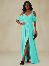 economico Abiti in chiffon-Per donna Abito maxi Vestito da Festa Abito da Cocktail Vestito in Chiffon Abito a trapezio Elegante Moda Classico All'aperto Spiaggia Feste Vestibilità regolare Semplice Manica Corta Scollo a V Blu