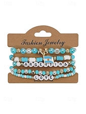 preiswerte Zubehör-Damen-Armbandset in Flaggenfarben, stapelbarer Fächerschmuck aus Legierung in verschiedenen Länderdesigns für Fußballspiele, Teamunterstützung, lässige Alltagskleidung und Spieltagsoutfits.