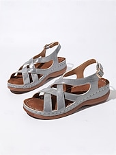 voordelige Comfortsandalen-Comfortabele dameswandelsandalen met een gedempt voetbed en verstelbare sleehak met gekruiste bandjes, ideaal voor winkelen, reizen en dagelijks gebruik.