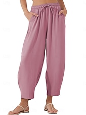 abordables Pantalones de pierna recta-Mujer Chinos Corte Recto Vacaciones Moda Ropa de calle Hasta el Tobillo Alta cintura Plano Bolsillo Cintura elástica Confortable Comodidad Suave Elástico Diario Exterior Calle Ejército verde Azul
