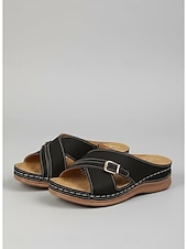 preiswerte Rutschsandalen-Bequeme Damen-Sandalen mit gekreuzten Riemen und Schnalle – stützende, offene Schuhe zum Laufen, für den Alltag, Reisen, Gartenarbeit, Shopping und Freizeitaktivitäten